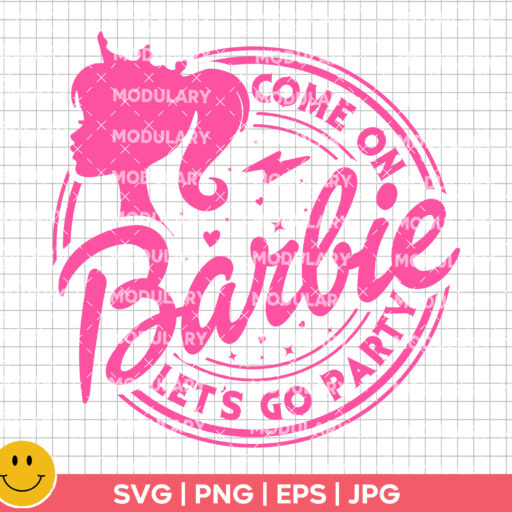 Come On Barbi Let's Go Party Svg, Digital download, Barbi Font, Barbi Icon Logo, Shirt Design, Png, Cricut File, Halloween, Doll Head Svg