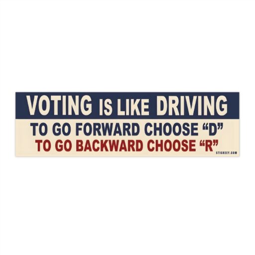 Voting Is Like Driving To Go Forward Choose "D" To Go Backward Choose "R" Bumper Sticker