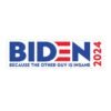Biden 2024 because the other guy is insane Bumper Stickers