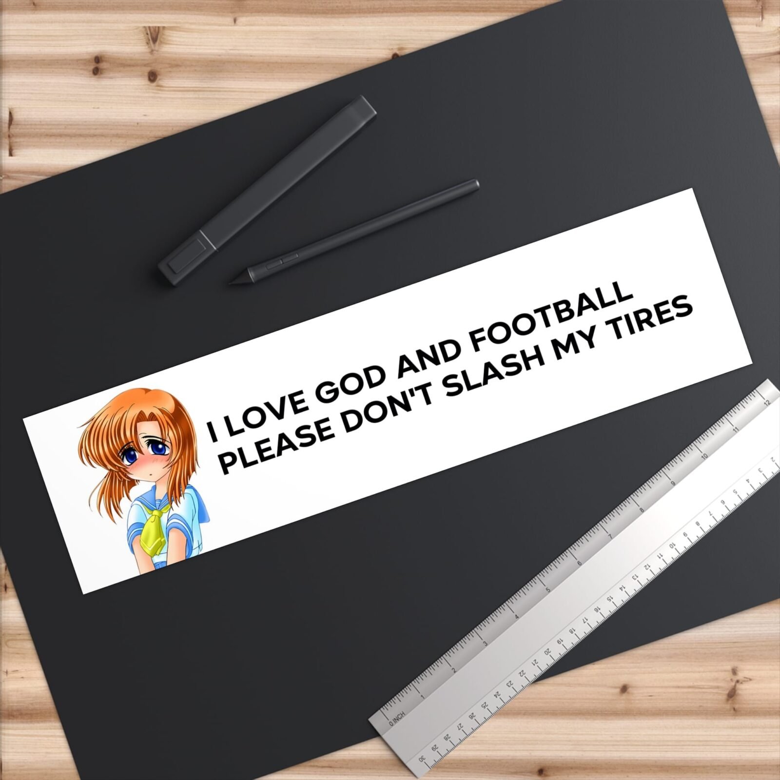 I Love God And Football Please Don't Slash My Tires Bumper Sticker - Image 6