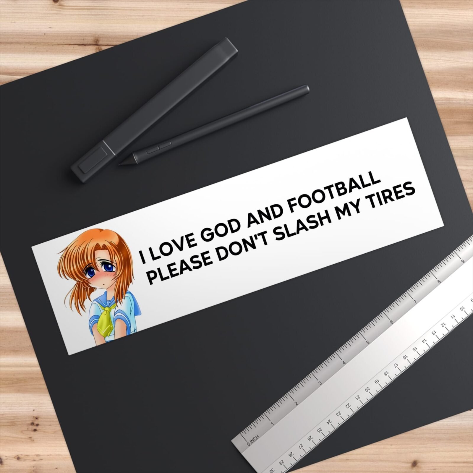 I Love God And Football Please Don't Slash My Tires Bumper Sticker - Image 3