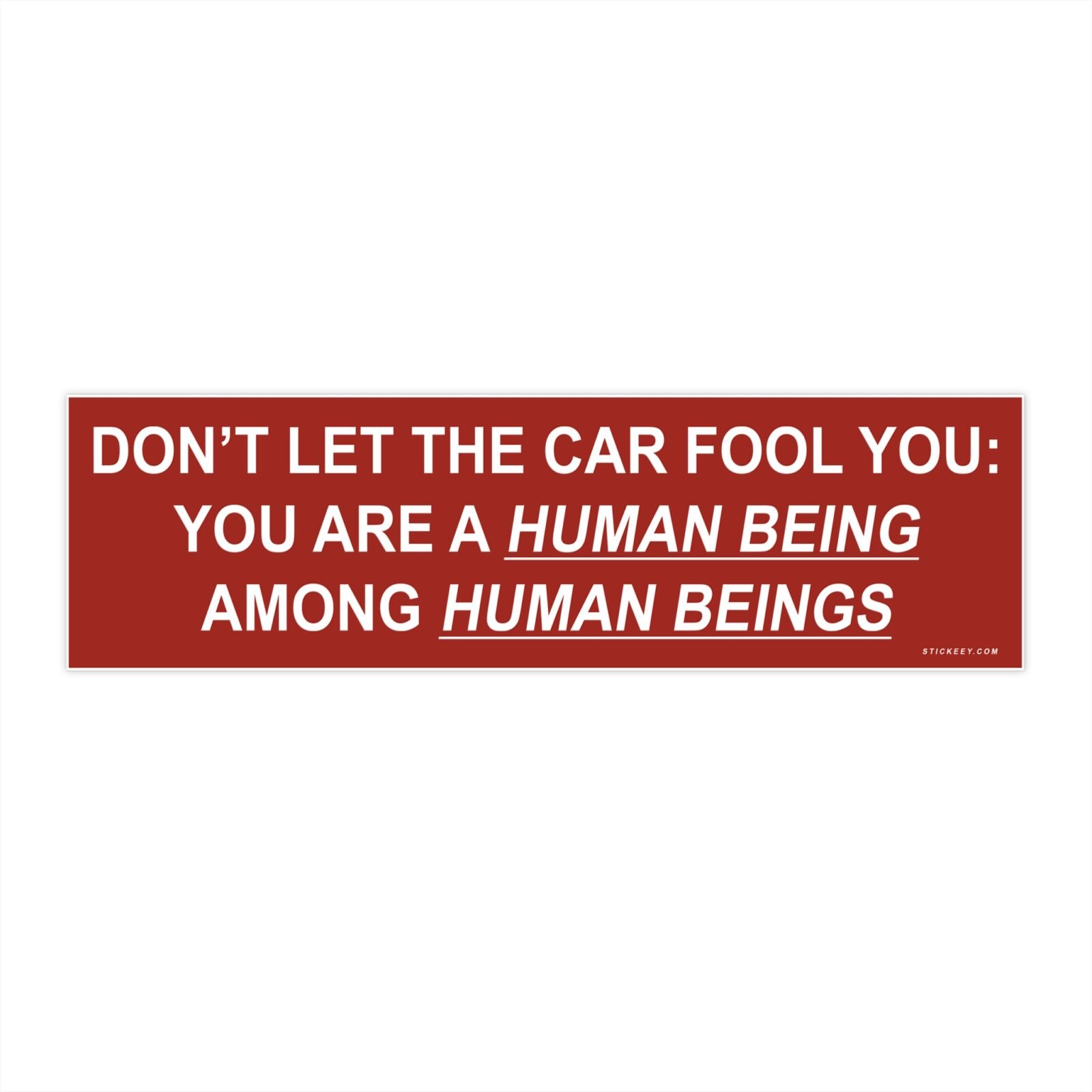 Don't Let The Car Fool You You Are A Human Being Among Human Beings Bumper Sticker