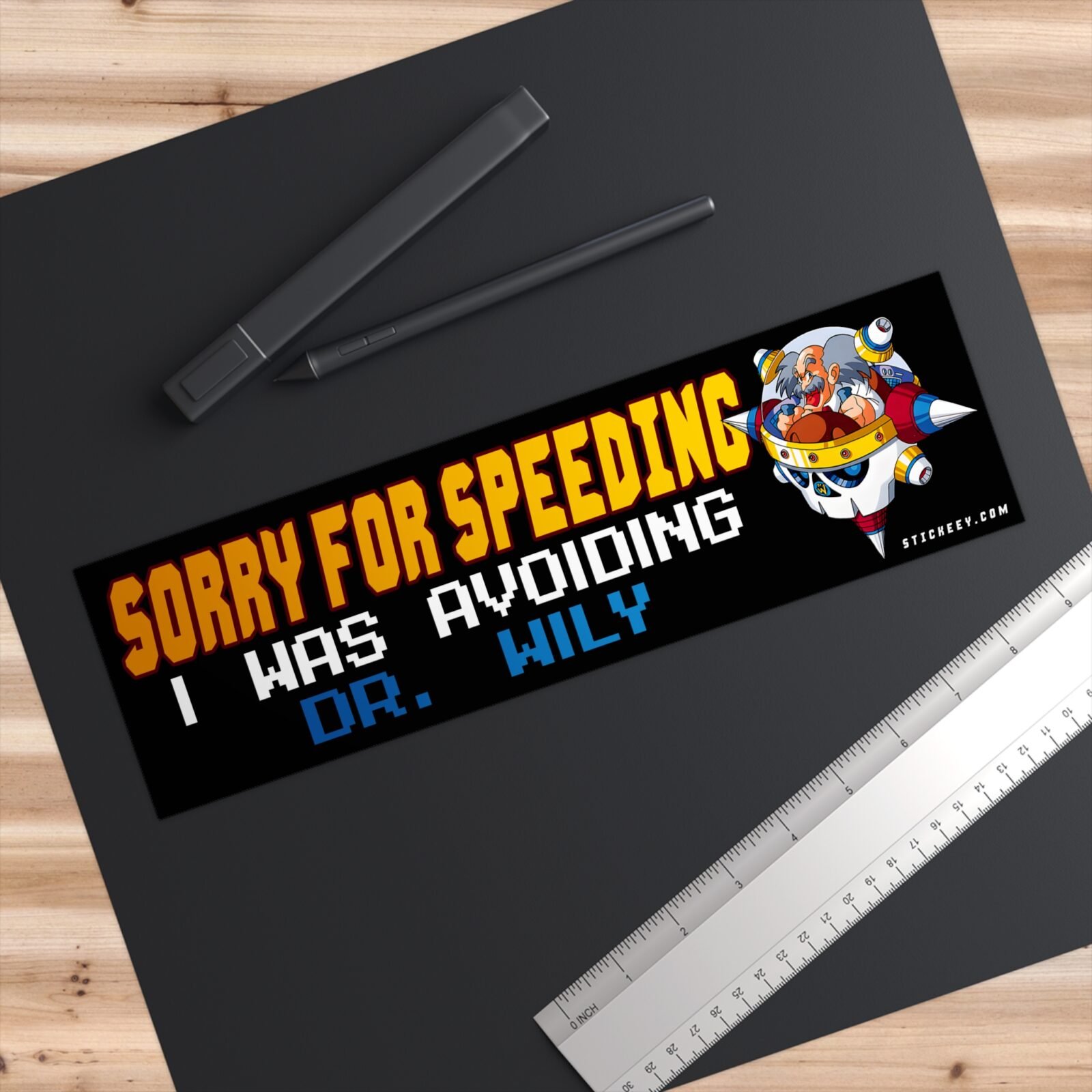 Sorry for Speeding I Was Avoiding Dr. Wily Bumper Sticker - Image 3