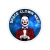 Space Clown Nazi Funny Elon Musk Die-Cut Sticker featuring a satirical and humorous design on a laptop