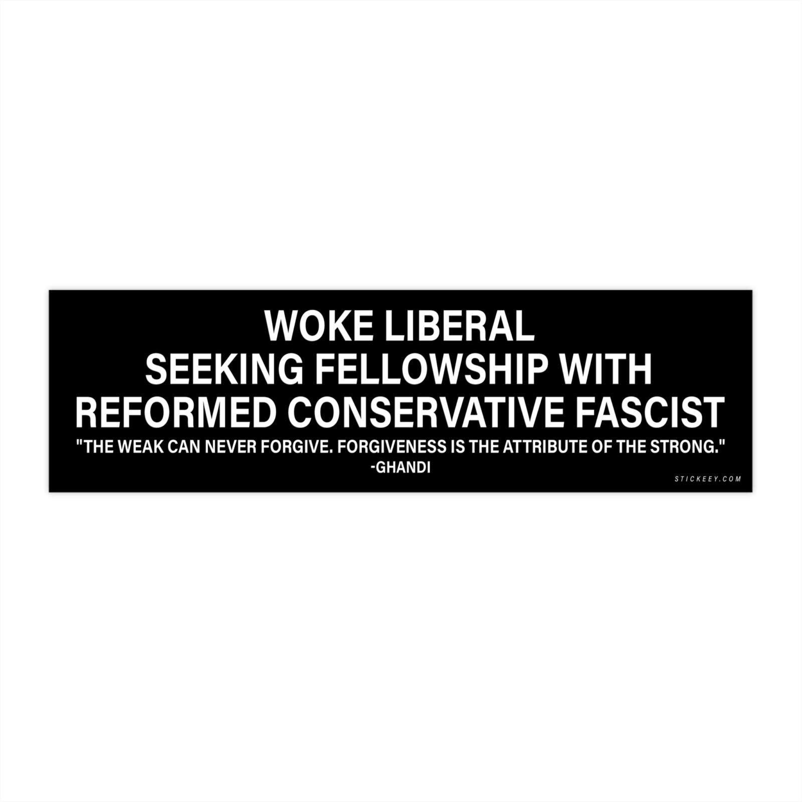 Woke Liberal Seeks Fellowship With Reformed Conservative Fascist Bumper Sticker