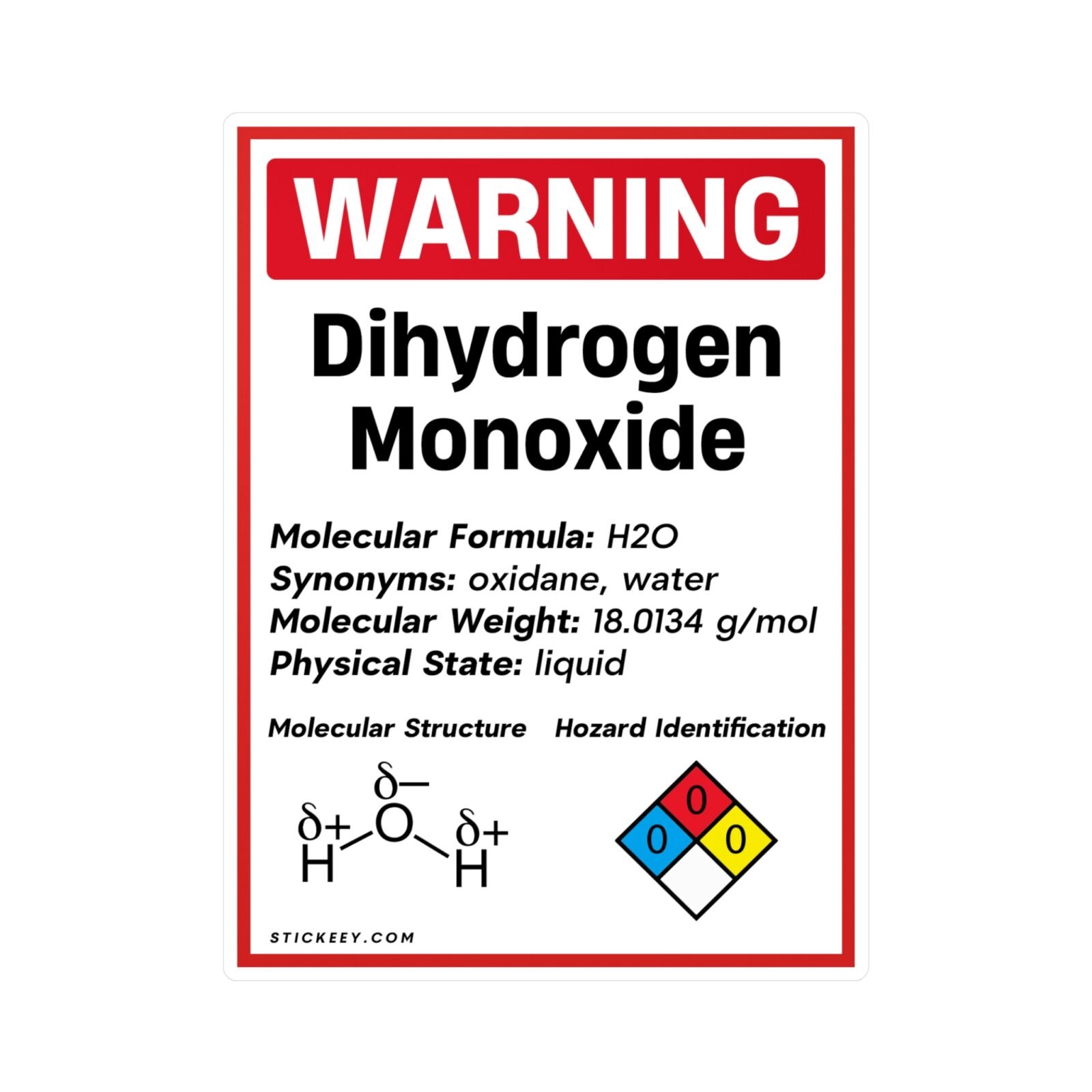 Warning Dihydrogen Monoxide Sticker