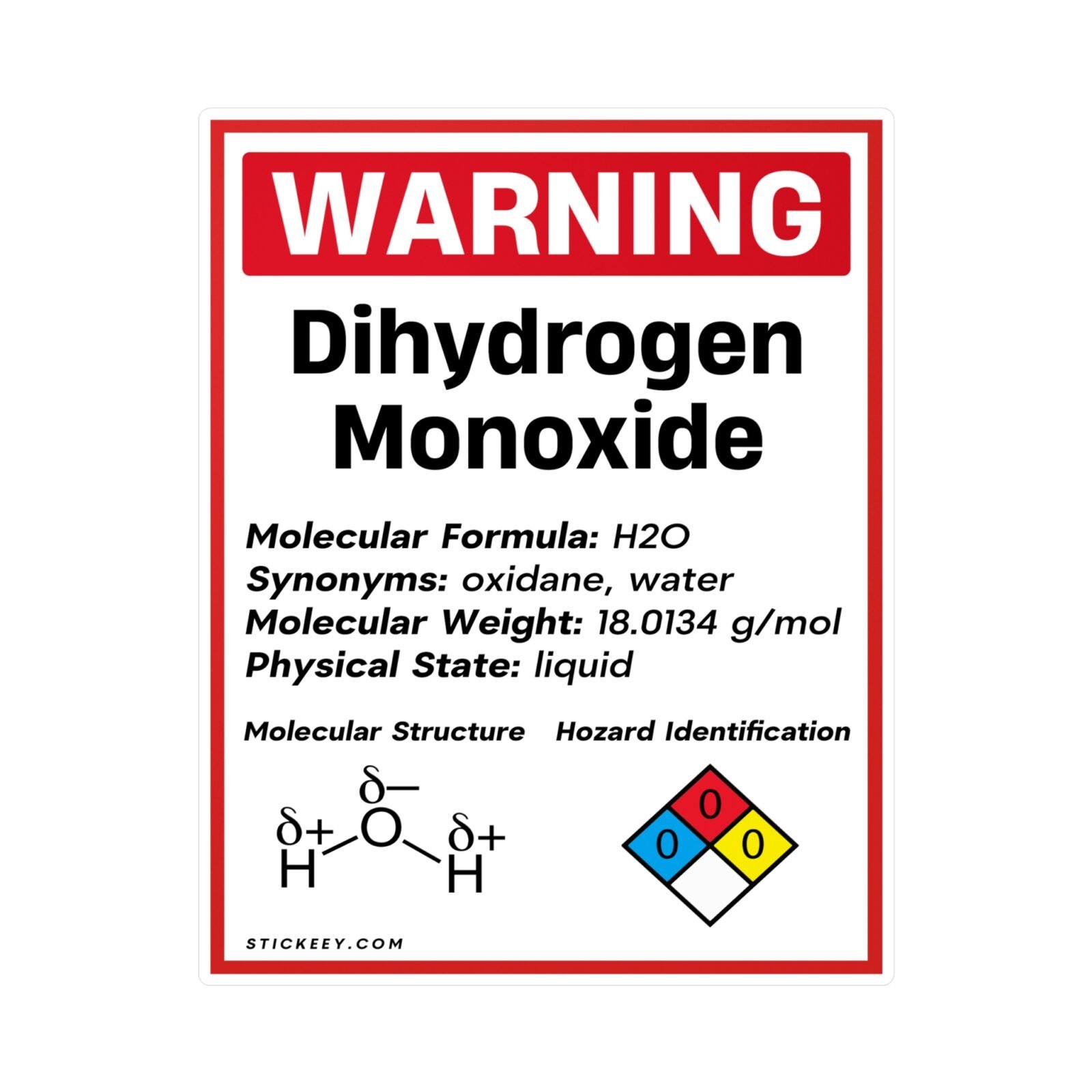 Warning Dihydrogen Monoxide Sticker