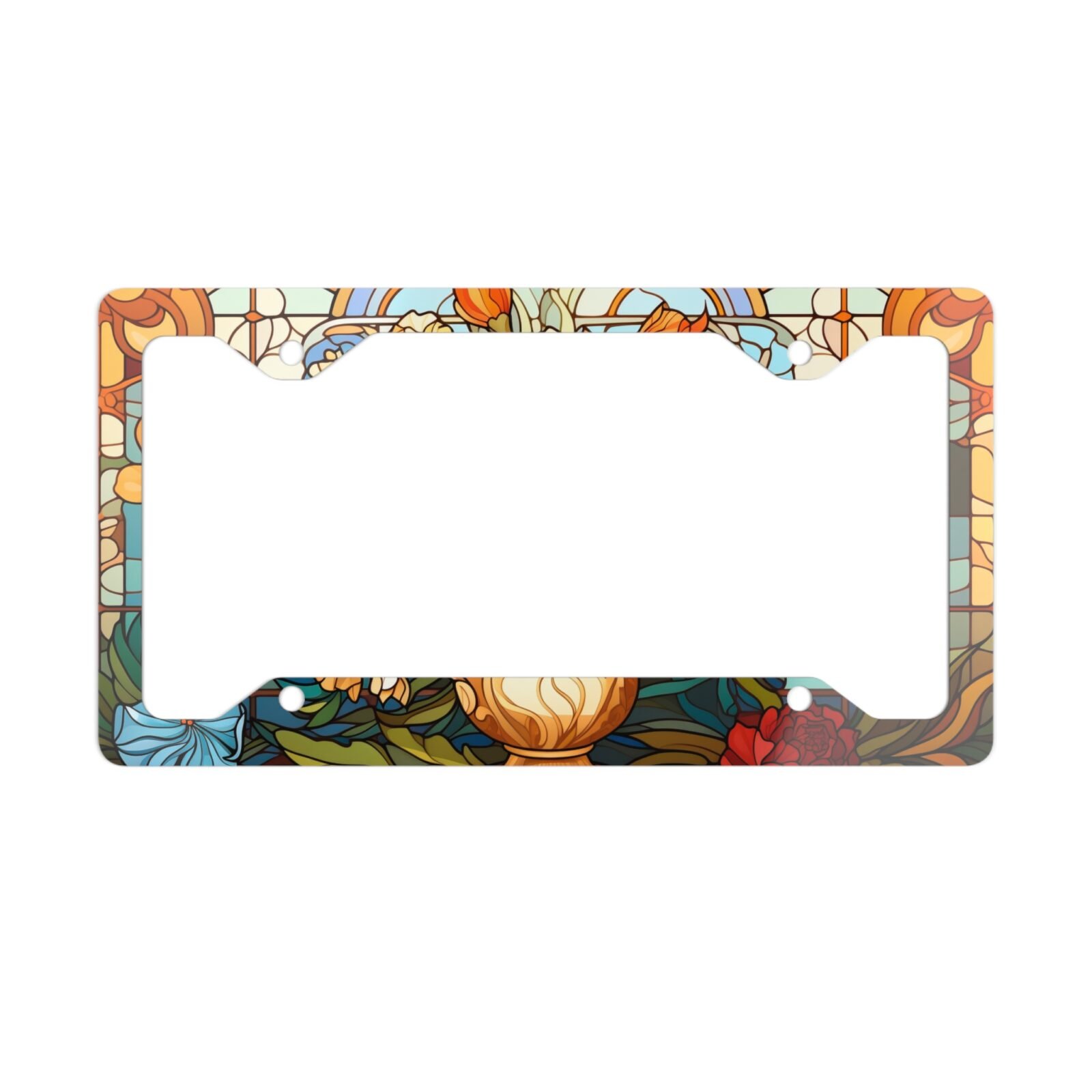 Stained Glass Floral License Plate Frame