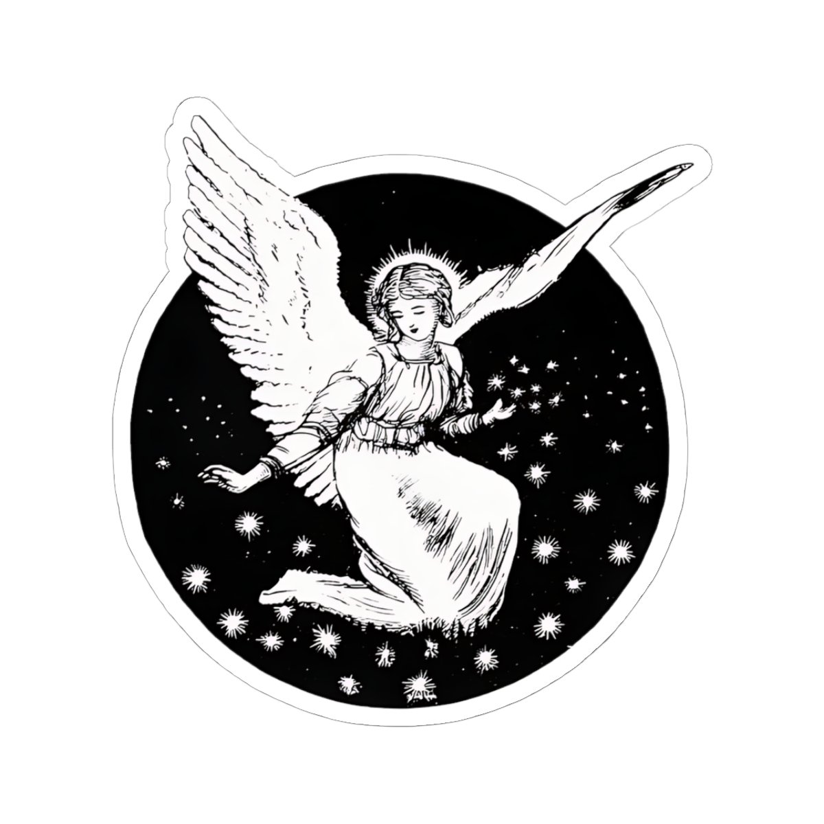 Vintage Victorian Angel Engraving Sticker