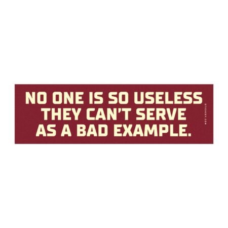 no one is so useless they cant serve as a bad example funny sarcastic car magnet sticker