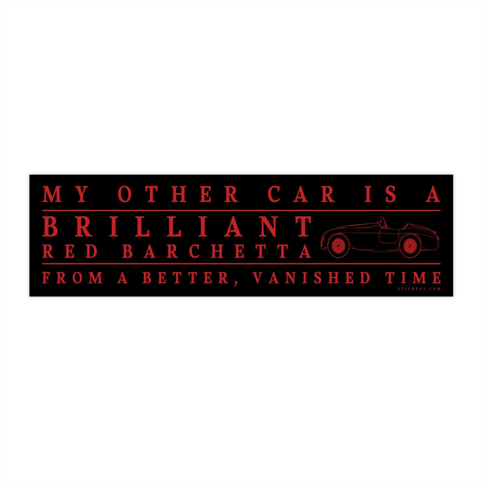red barchetta bumper sticker vintage car quote decal on rear car bumper