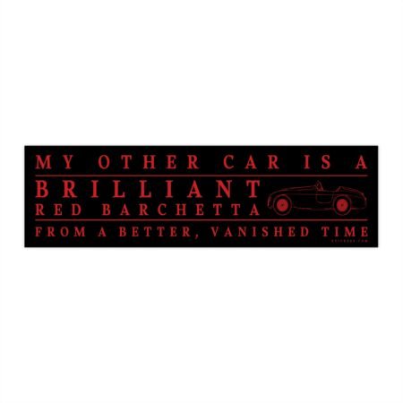 red barchetta bumper sticker vintage car quote decal on rear car bumper