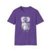 Sad kitten meme standing cat graphic printed on funny meme purple t-shirt
